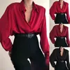 Femmes bouton Blouses col rabattu chemises bureau dame à manches longues Blouse décontractée ample OL chemise Baggy hauts rouge/vin rouge/noir H1230