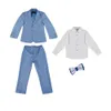 4pcs / Set (Blazer + Pantaloni + Camicie + Bowtie) Abiti da ragazzi, Toddlers Blue Plaid Manica lunga Manica Fiore Boys Boys Host di Compleanno Party Costume Blazer Abbigliamento