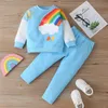 Baby Boys Spring Clothing sets arc-en-ciel imprimé coutures en bas âge pour tout-petit sweat-shirt tenue de tenue