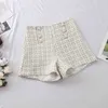 Black White Causal Shorts WOMEN Plaid Women Outside Autumn Spring Double-breast Braided High Waist Wide Legs 210514