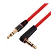 1.2m 4ft Rood 3.5mm Male Naar Male 90 graden Rechthoek AUX AUDIO-verlengkabel voor MP3 MP4 Luidspreker Hoofdtelefoon PC