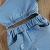 6M-4Y Summer Toddler Kid Girls Clothes Set Abiti in denim Una spalla Crop Top Pantaloncini Jeans Costumi 210515