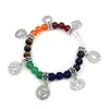 JLN Sete chakra símbolo charme pulseira de ioga ioga cura pedra ametista quartzo estire pulseiras presentes para homem e mulher