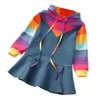 Tjejklänning Nya Höst Barn Kläder Långärmad Rainbow Stripe Party Passar Girls 'Denim Hoodie Kostym Baby Kids Dress Q0716