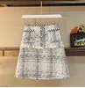 Summer Fashion Runway Tweed Plaid Skirt Suits Two Piece Sets Women Short Sleeve Tshirts + A-line Mini Elegant Casual Set Dress