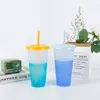 Plastic Magic 15degreesC Color Changing Tumbler Creative Mugs Plastic Thermochromic Cup With Lid Straw Drinkware Coffee Beer Water Bottle ZL0024
