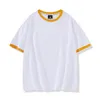 女性のためのカラーエッジティーのためのヒットのための基本的な綿TシャツカジュアルOネックティーシャツフェムム夏のトップス半袖Tシャツ女性のトレンド