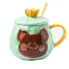 Керамическая кружка медведь с крышкой короны и ложкой прочный мультфильм милая чашка картины животных для молочного кофе чай сок