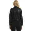 春の秋の女性のファッション明るい色の黒いモーターコートショートフェイクレザーバイカージャケットコートPUジャケット210430