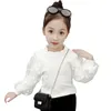 Meninas escola blusa lace flor menina branco floral crianças para a primavera outono roupas 210527