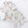 Summer ladies pajamas suit viscose buckle comfortable man-made cotton short-sleeved shorts two-piece home service set women 210809