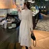 Vintage Lace Fairy Dress White Midi Women Sweet Long Sleeve Spring Elegant Designer Female Wedding Party Clothing 210604