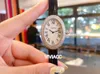 Mode Rome nummer geometrische ovale horloges roestvrijstalen volledige diamant saffier kwarts badkuck horloge dame lederen 32mm