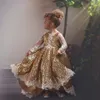 Gouden lovertjes bloem meisje jurken met kant appliques illusie lange mouwen meisjes pageant jurk kinderen verjaardag jassen voor fotoshoot hoge lage