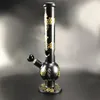 Delikat Svart Glas Vatten Bongs Med Golden Honeycomb Pattern Hookah Rökpipor