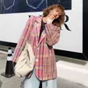 Temperament Pink Plaid Blazer Women's Spring Notched Loose Single Breasted Sequin Long Sleeve Suit Coat 210427