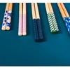 Yemek çubukları 5 çift hediye kutusu ambalaj bambu ekolojik el yapımı ahşap suşi Japon yeniden kullanılabilir Korece Çince