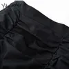 Yitimuceng Нерегулярная юбка женские складки Мини тонкий A-Line высокая талия твердые черные оборки летние корейские моды юбки 210601