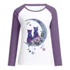 Women's Hoodies & Sweatshirts Purple Cat Flower Moon Elephant Print Stitching Contrast Sweatshirt Long Sleeves Winter Clothes Ropa Invierno