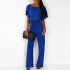 Jocoo Jolee Summer Chiffon Jumpsuit Casual Solid Short Sleeve Wide Leg Jumpsuits With Belt Plus Storlek 3xl Overaller Rompers 210619