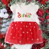 Robes de fille Believe Merry Christmas Girl Red Dress Fashion Casual Toddler Baby Short Sleeve Born Outfit Tutu Clothes Xmas Holiday Gift