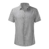 Mäns Casual T-shirts Män Vit Vintage Kortärmad tröja 2021 Summer Hawaiian Mens Striped Print Beach Man Stora Hemd Blusas