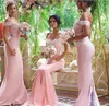 Pink Lace Applique Sexy 2021 Mermaid Long Bridesmaid Dresses Maid Of Honor For Wedding Party With Train plus size maxi 2-26w