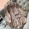 Woherb Rétro Plaid Lâche Mini Chemise Plissée Robe + Gilet Tricoté + Sac 3 Pièces Ensemble Femmes Automne Élégant Tenues Costume Coréen 220302