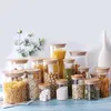 Garrafas de armazenamento Jar Jar de doces de maçom para especiarias recipiente de tampa de bambu de vidro com tampas cozinha de biscoito e atacado