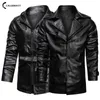 Men's PU Leather Jackets Long Style Hooded Bomber Jacket Leather for Male Fashion Slim Thin Clothes Mens Overcoat 211018