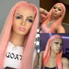 180% densidade peruca brasileira longa reta peruca de cor rosa sem cola peruca de renda sintética frontal para mulheres negras com cabelo de bebê cosplay/festa