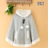 Japoński Kawaii Cloak Kobiety Jesień Zima Z Kapturem Poncho Cape Płaszcz Dziewczyny Wyściełane Cute Sweter Capes Femme Szal 23422 210519