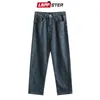 Lappster Men Harajuku Korean Jeans Sweepants 2022 Mens Blue Denim Pants Woman Japan Vintage Streetwear Harem Black 0309