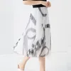 Rokken Koreaanse stijl Elegante graffiti Gedrukte A-lijn geplooide lange tule abstract verf afdrukken Maxi Mesh