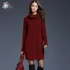 Abito maglione invernale da donna Abiti a maniche lunghe lavorati a maglia per le donne Femme Robe Donna Pullover dolcevita Abito bianco taglie forti 210319241I