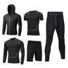 5 pièces/ensembles hommes vêtements de sport homme rashguard costume mâle kit mma compression vêtements pour hommes à manches longues t-shirt + jambières d'entraînement 211006