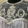 Elegant White Short Sleeve Lace Pleated Ruffled Chiffon Cocktail Club Party Dress Mash Beading D0154 210514