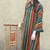 Johnature été mode rétro plaque boucle Stand poches rayé robe coton lin confortable femmes Cheongsam robe 210521