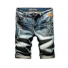 Shanbao trend heren zomer denim shorts retro-stijl oude lederen ontwerper dunne gat rechte katoenen jeans 210723