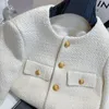 Designer feminino casaco masculino mulheres jaquetas de qualidade original outono inverno pequeno perfumado tweed jaqueta o pescoço botão dourado lã preto curto outerwear