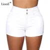 伸縮性の高いウエストジャンの女性夏のカジュアルなファッション汗が付いているポケットジッパーホワイトブラックカフデニムショーツ