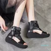 Sandals 2021 flat closed summer handmade leather high top women's block heel shoes fashion