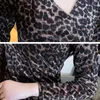 Vår långärmad pläterad sexig klänning kors v-hals low-chest tight leopard print kvinnor vestido 12952 210508