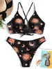 Zaful Star Sun Moon Lace Up Bikini Set Spaghetti Straps Wire Free Swim Suit Women Summer Bathing Suit High Cut Padded Swimwear Y0820