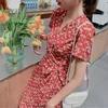 Summer Boho Beach Dress Women's Chiffon es V-neck Ruffles Bohemian Plus Size Rode Vestido 210514
