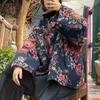 ジョニーチャーの女性の暖かい綿のヴィンテージプリントの花パーカーoネックスプリングルーズレトロな中国風の女性パーカーコート210521