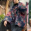 Johnature Frauen Warme Baumwolle Vintage Print Blume Parkas Oansatz Frühling Lose Retro Chinesischen Stil Frauen Parkas Mantel 210521