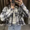 ZA Cropped Plaid Overshirt Women Long Sleeve Patch Pockets Vintage Shirt Female Fashion Side Vents Metal Button Short Top 210602