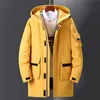 Fashion-Men's Down Parkas Jacket Men Vinter Tjock Varm Mid-Long Coats Hooded Casual Slim White Duck Windbreaker Skidåkning Överrock