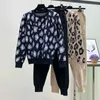 Fashion women's suit 2020 autumn and winter leopard print pullover long-sleeved casual sweater + trousers two-piece suit Y0625